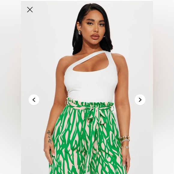 Fashion Nova Elegant White top/ patterned one piece jumpsuit. - Picture 7 of 8